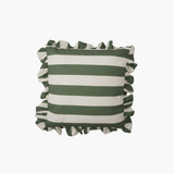 Green+White Striped Ruffled Pillow