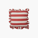 Red+White Striped Ruffled Pillow