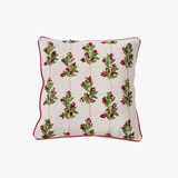 Holly Leaves & Berries Embroidered Pillow