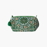 Green Quilted Pouch with Wood Bead & Tassel