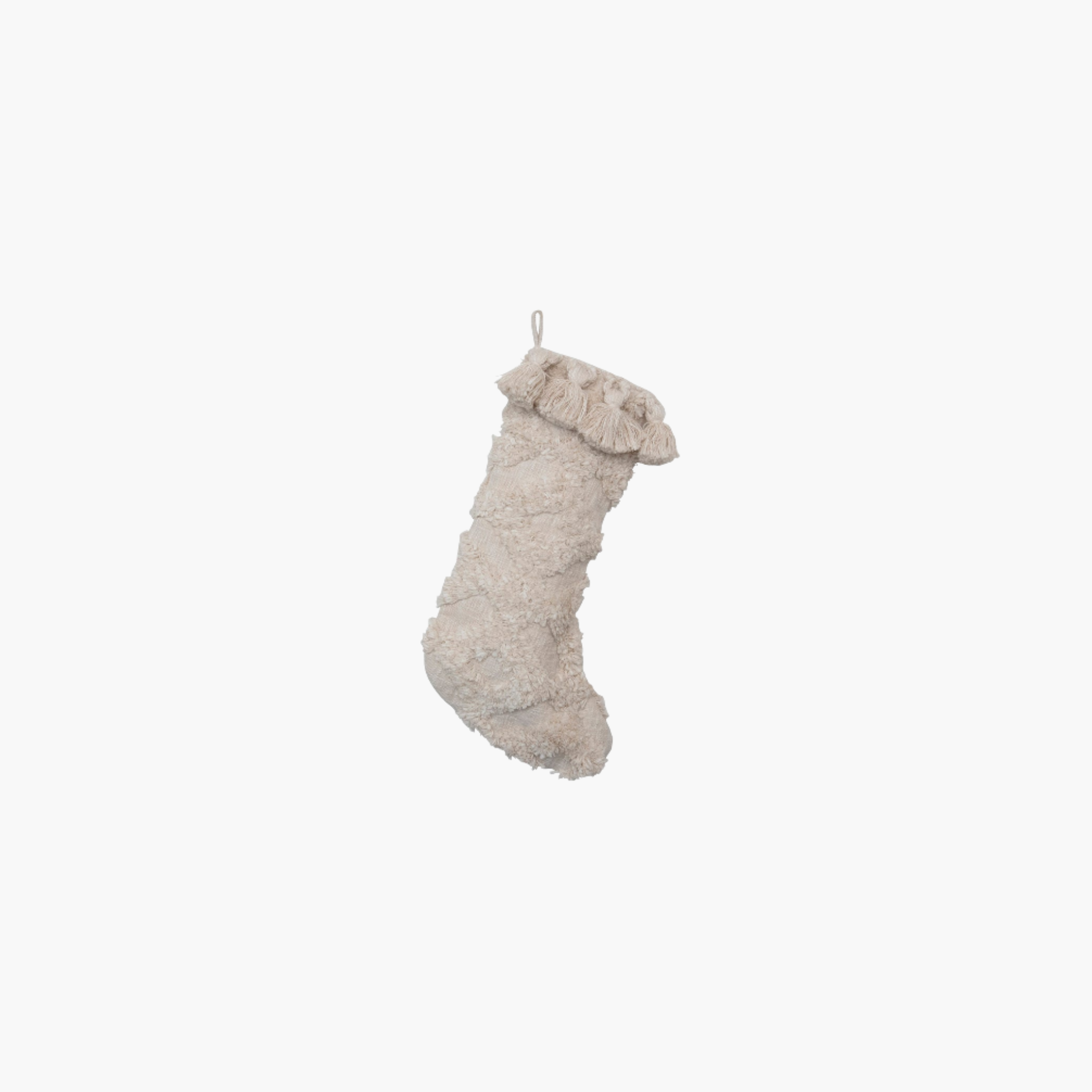 20"H Cotton Slub Stocking with Tufting and Tassels, Cream Color, 2 Styles