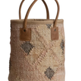 Basket Kilim w Leather Handles - Sm