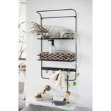 Wall Shelf Black Metal w Hooks