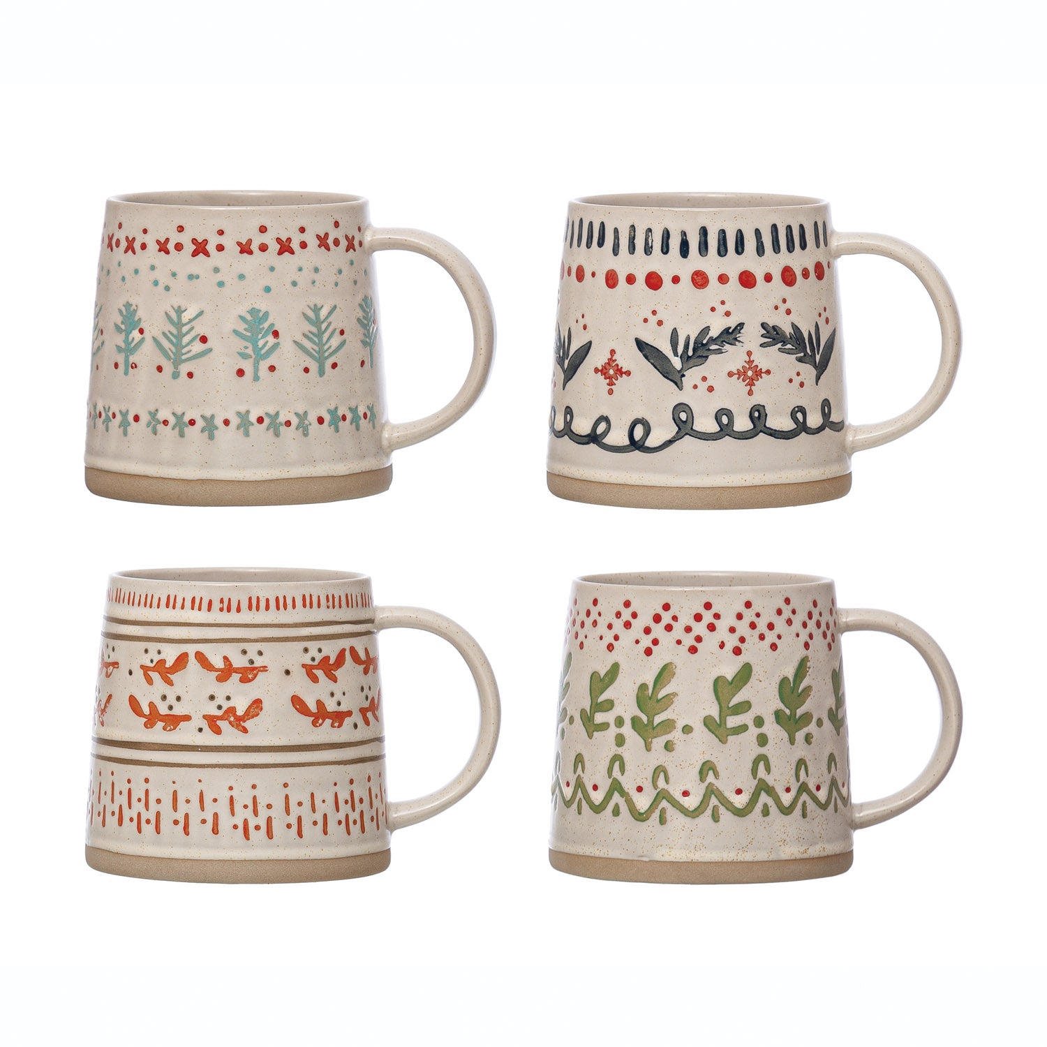 5" Round x 3-3/4"H 16 oz. Hand-Stamped Stoneware Mug with Pattern, 4 Styles