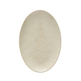 12-1/4"L x 8-1/4"W Oval Debossed Stoneware Platter w/ Tree Design, White