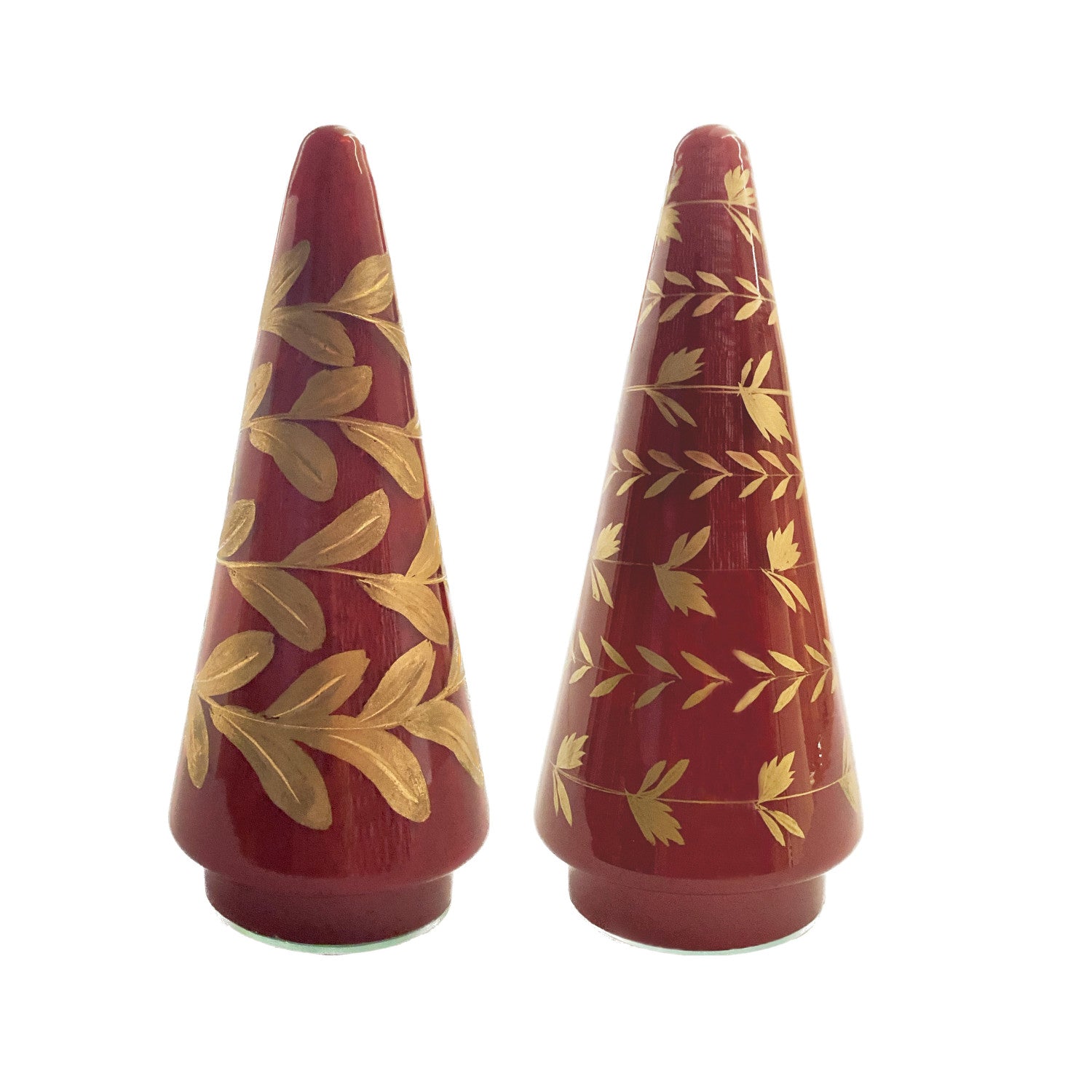 Hand-Painted Recycled Glass Cone Tree w/ Pattern, Red & Gold Finish, 2 Styles