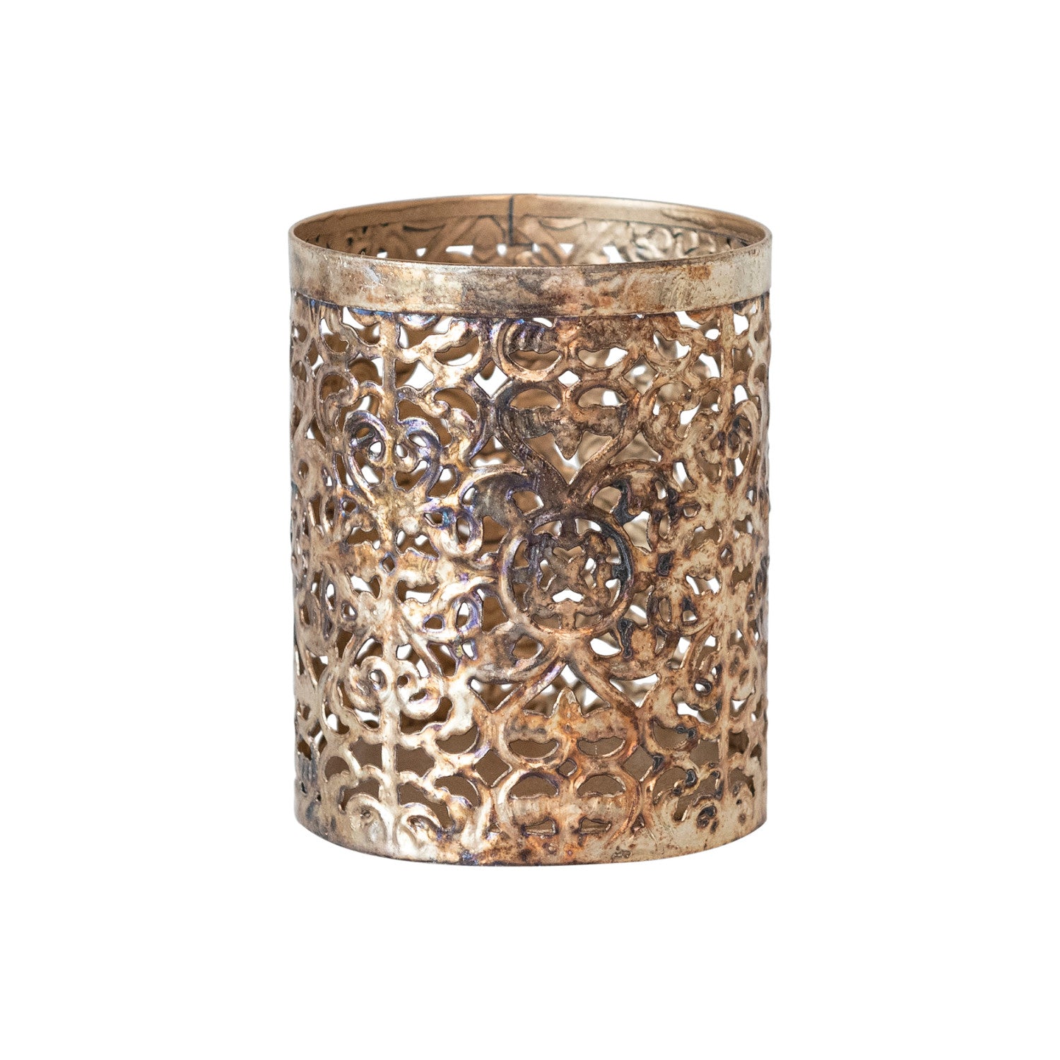 Metal Laser Cut Tealight/Votive Holder, Oxidized Pewter Finish